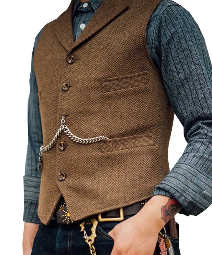 Drune | Western Stilvolles Ärmelloses Tweed Weste Für Männer Mit Ketten Design