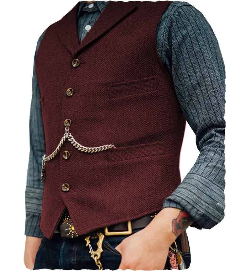 Drune | Western Stilvolles Ärmelloses Tweed Weste Für Männer Mit Ketten Design