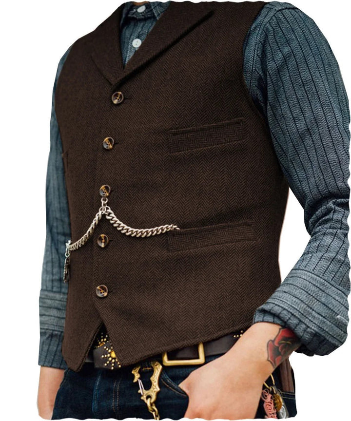 Drune | Western Stilvolles Ärmelloses Tweed Weste Für Männer Mit Ketten Design
