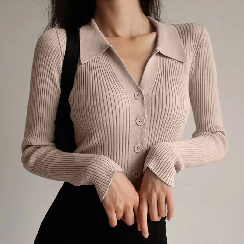 Drune | Eleganter gestrickter Stretch-Polopullover für Frauen