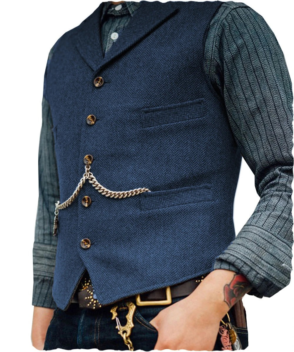 Drune | Western Stilvolles Ärmelloses Tweed Weste Für Männer Mit Ketten Design