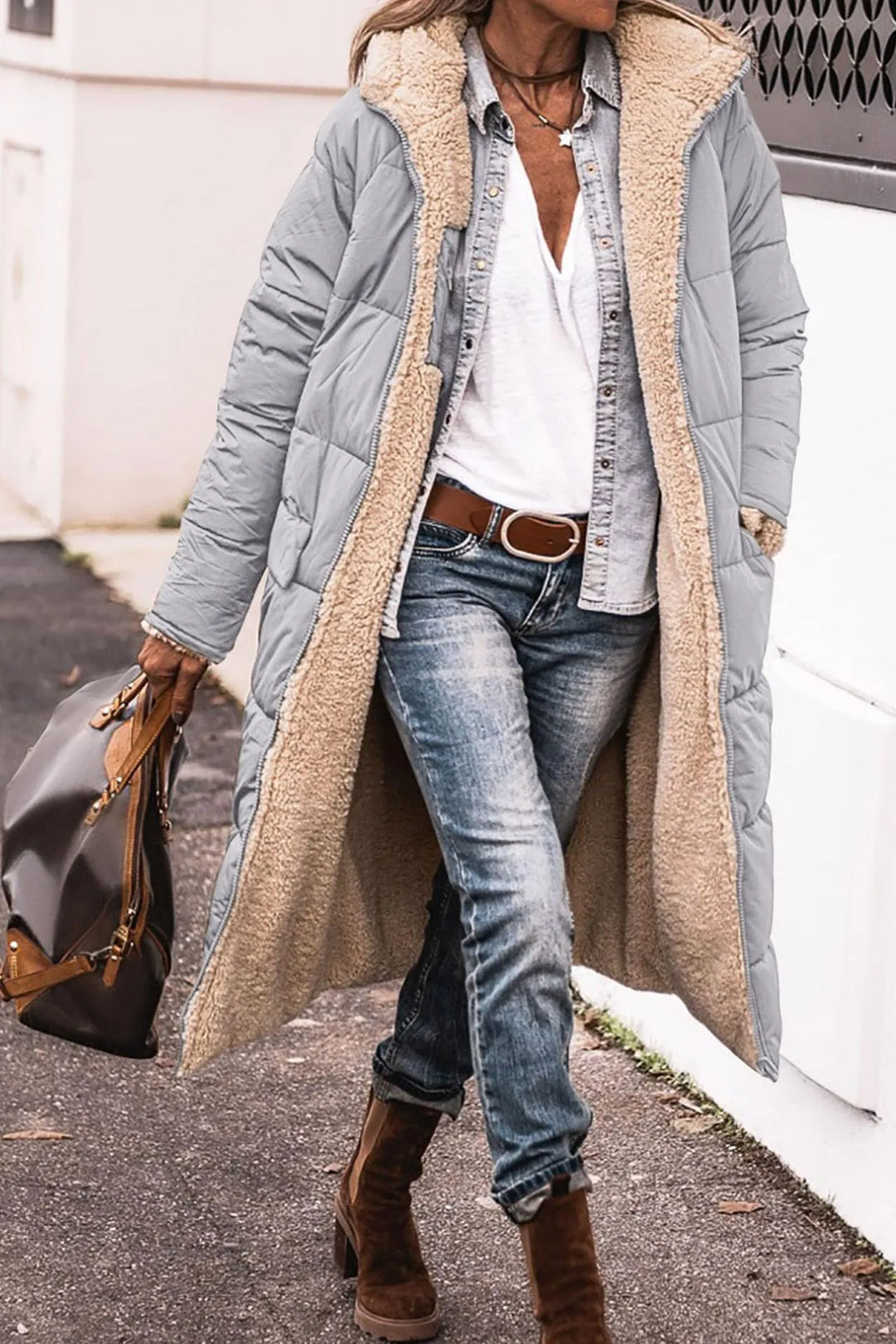 Drune | Lange Pufferjacke mit Pelzfutter Polyester Warm und Trendy