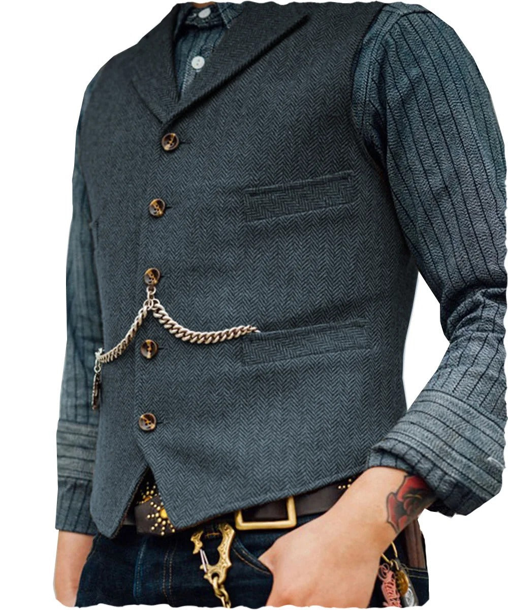 Drune | Western Stilvolles Ärmelloses Tweed Weste Für Männer Mit Ketten Design