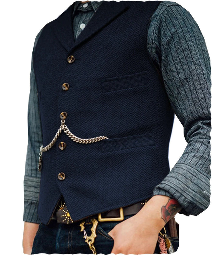 Drune | Western Stilvolles Ärmelloses Tweed Weste Für Männer Mit Ketten Design
