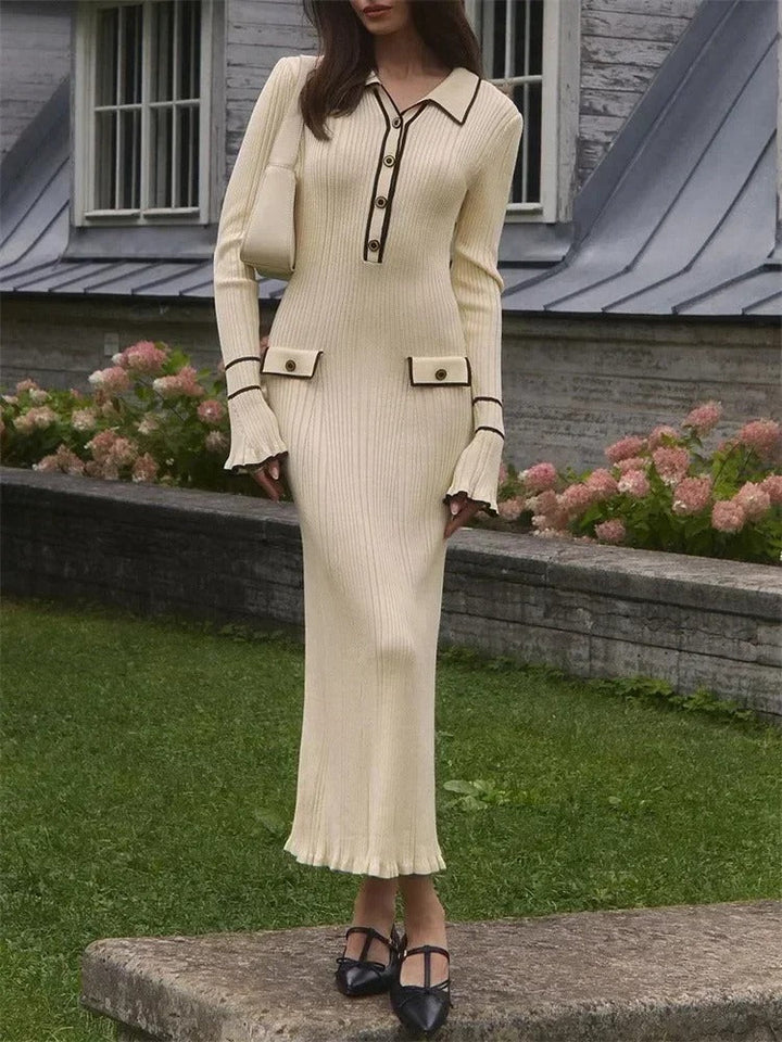 Drune | Elegantes Strick Mantelanzug Kleid Mit Hoher Taille