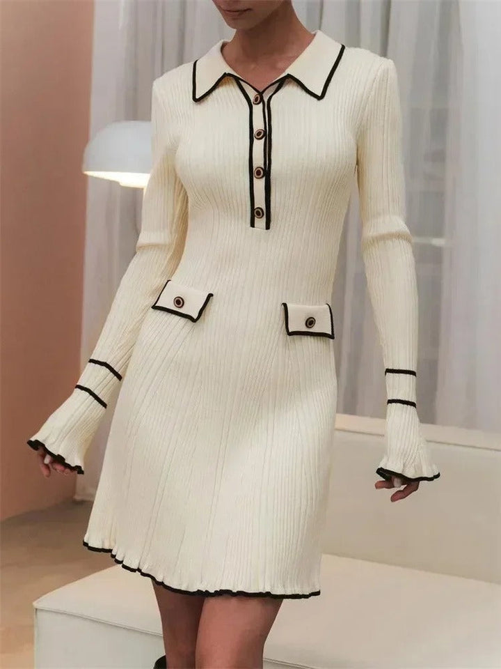 Drune | Elegantes Strick Mantelanzug Kleid Mit Hoher Taille