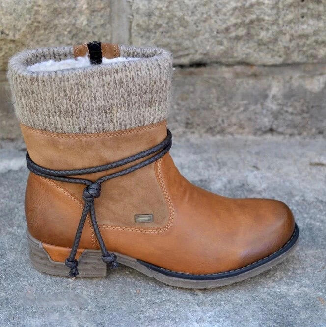 Drune | Stiefeletten Strickbund Bequemer Absatz Langlebige Sohle