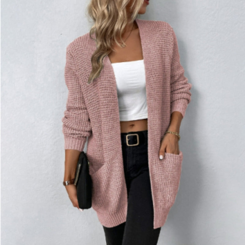 Drune | Strickjacke Strick Waffelmuster Offene Vorderseite Mit Taschen Langarm Komfort