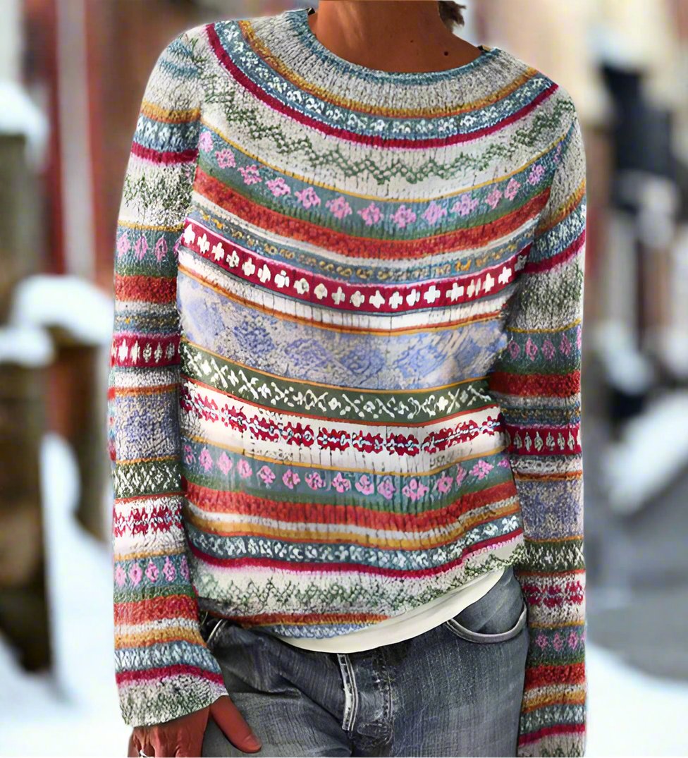 Drune | Wolle Jacquard Pullover Geometrischer Rundhalsausschnitt Pullover