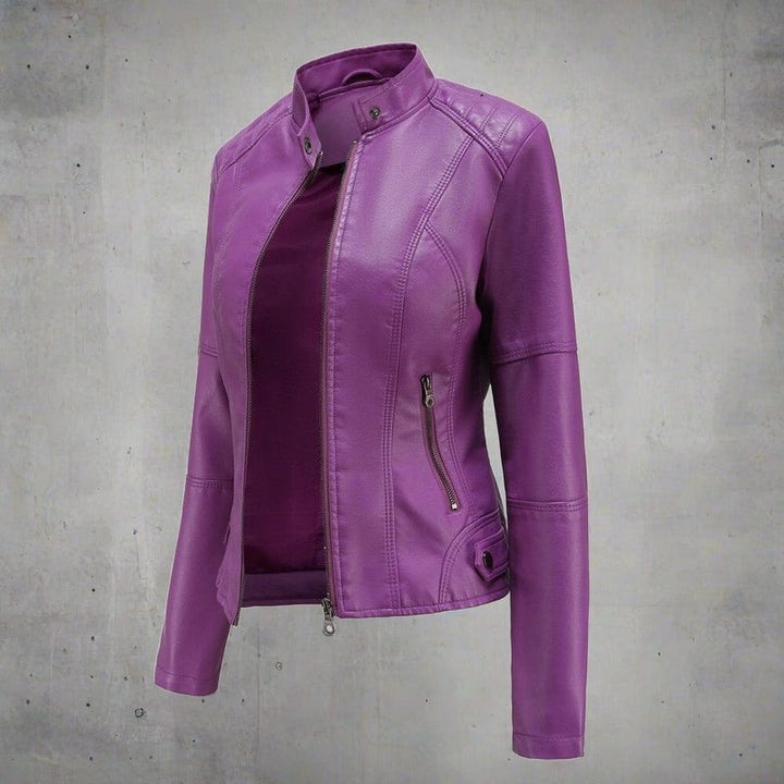 Drune | Lederjacke Slim Fit Biker Stil Reißverschluss Stehkragen Lange Ärmel