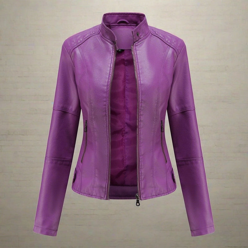 Drune | Lederjacke Slim Fit Biker Stil Reißverschluss Stehkragen Lange Ärmel