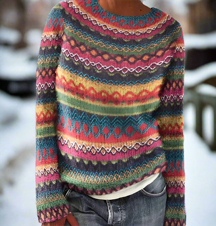 Drune | Wolle Jacquard Pullover Geometrischer Rundhalsausschnitt Pullover