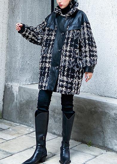 Drune | Locker sitzender Wintermantel dicke Oberbekleidung Karo Patchwork Wollmäntel