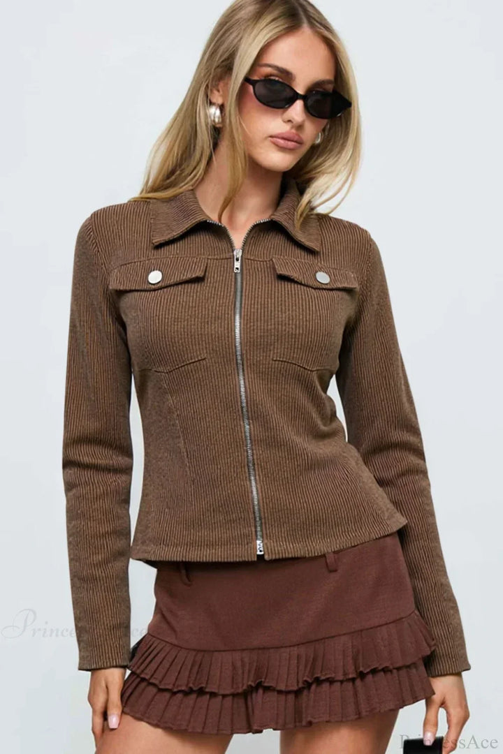 Drune | Dunkelbraune Street Slim-Fit Y2K Utility Jacke