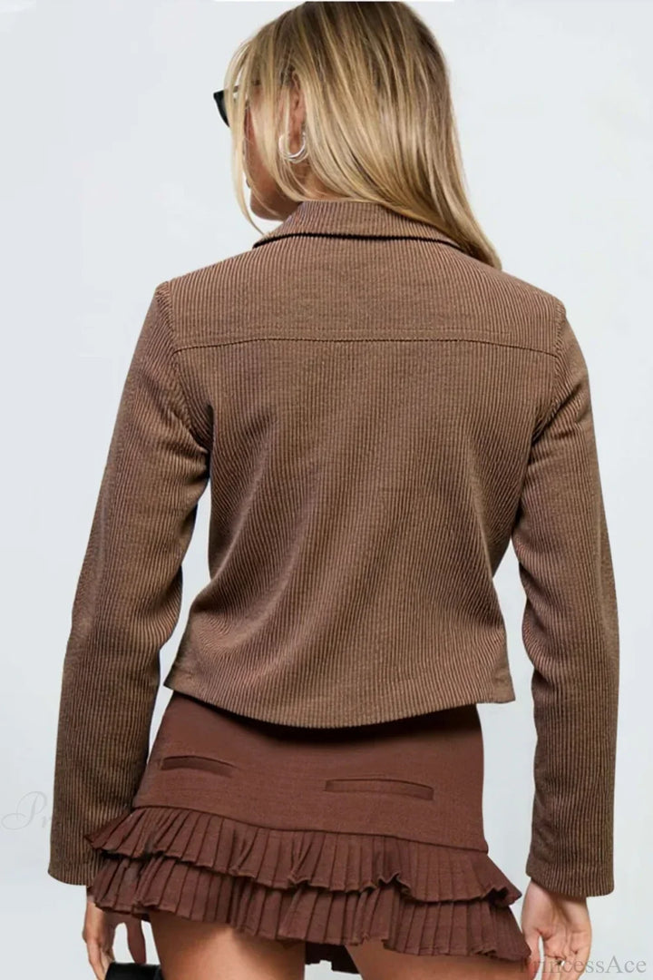 Drune | Dunkelbraune Street Slim-Fit Y2K Utility Jacke