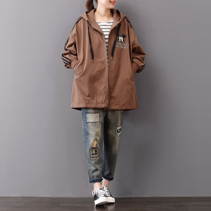 Drune | dunkelkhaki Midi-Längen Baumwollmäntel oversized Baumwolle feiner Reißverschluss Kapuzen Naturbaumwollmantel