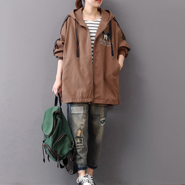 Drune | dunkelkhaki Midi-Längen Baumwollmäntel oversized Baumwolle feiner Reißverschluss Kapuzen Naturbaumwollmantel