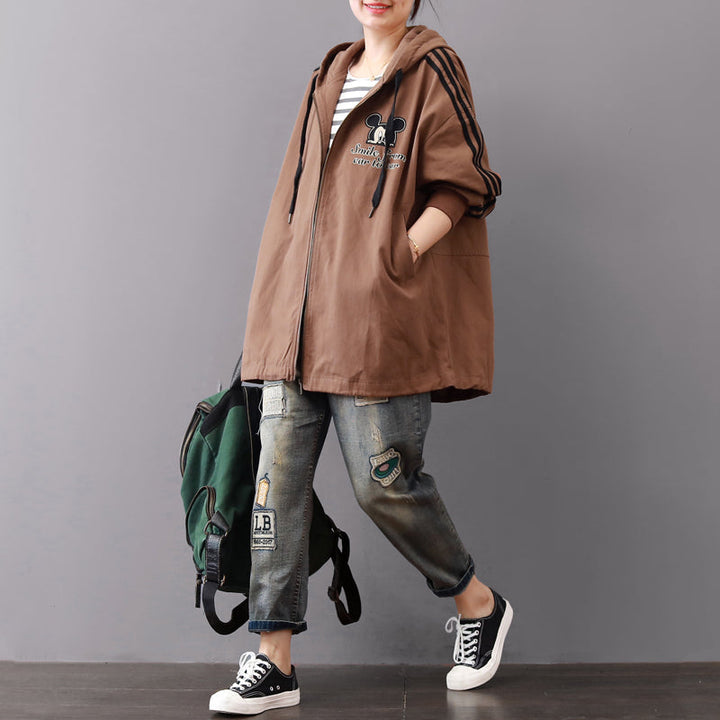Drune | dunkelkhaki Midi-Längen Baumwollmäntel oversized Baumwolle feiner Reißverschluss Kapuzen Naturbaumwollmantel