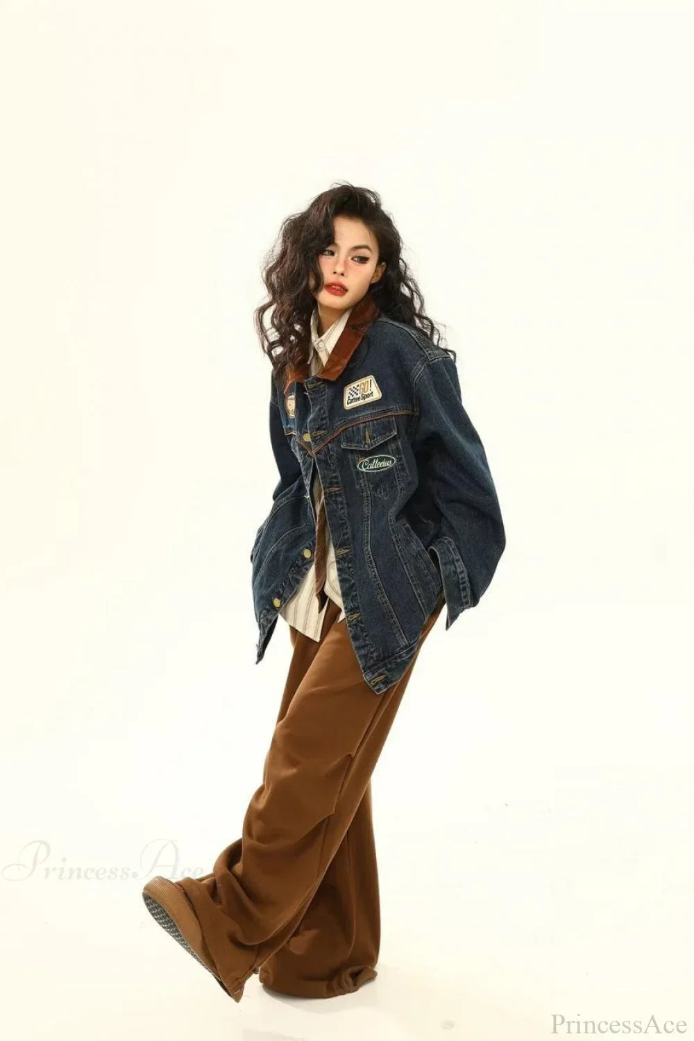 Drune | Bestickte Denim Lockere Revers Utility-Jacke