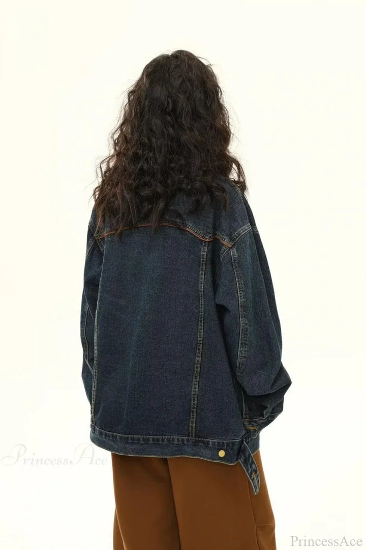 Drune | Bestickte Denim Lockere Revers Utility-Jacke