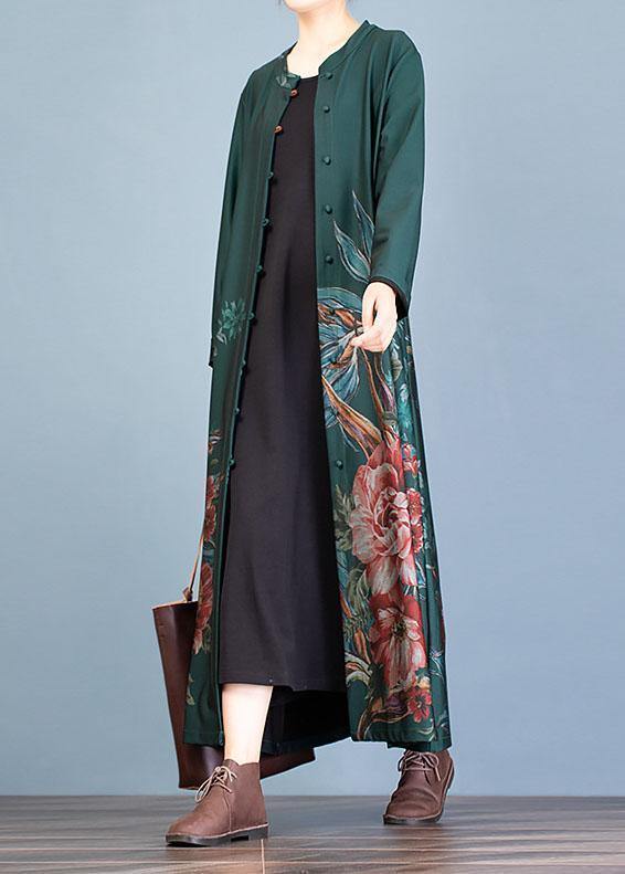 Drune | grüne Drucke Mantel Damen Oversize langer Mantel Trenchcoats Rundhals