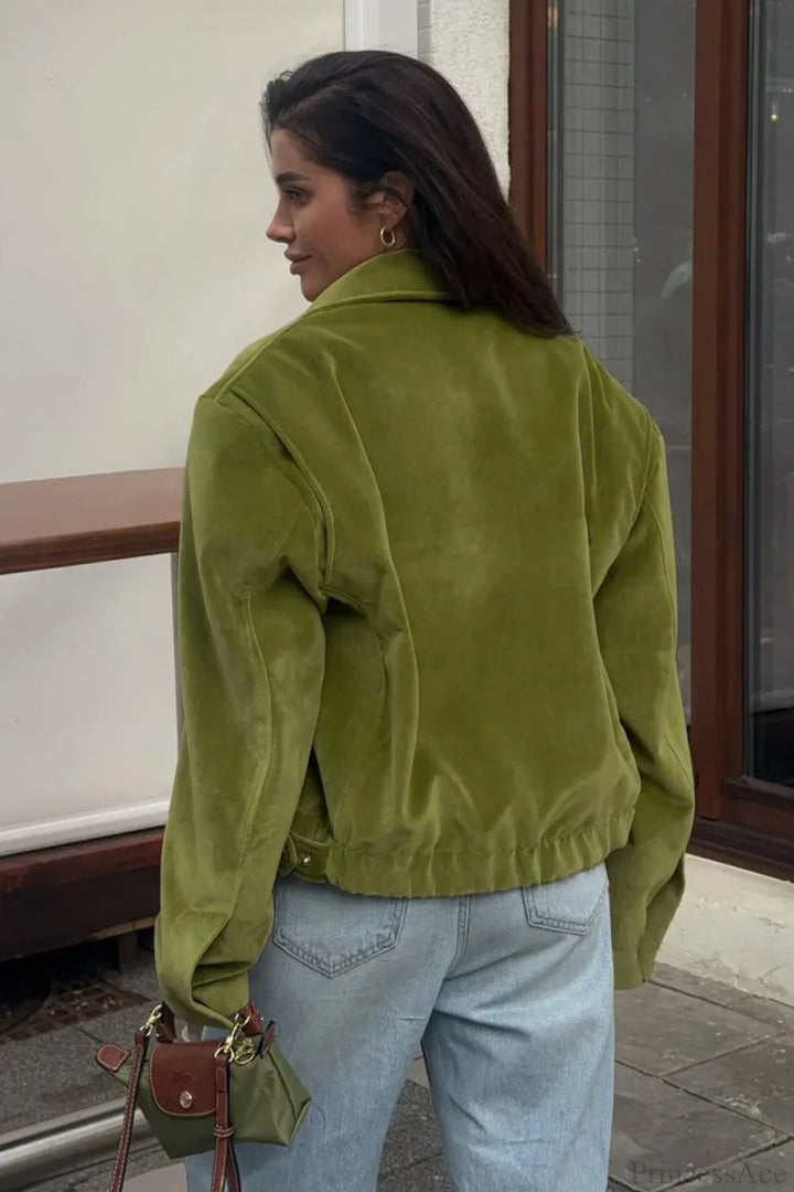 Drune | Grüner Samt Lockerer Baseball Reversjacke