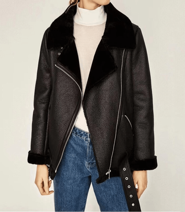 Drune Winter Chic - Eleganter Leder Wintermantel für Damen