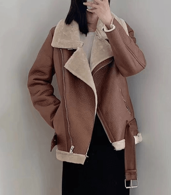 Drune Winter Chic - Eleganter Leder Wintermantel für Damen