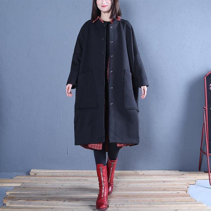 Drune | Plus-Size-Bekleidung schwarze seitlich offene Damenmäntel