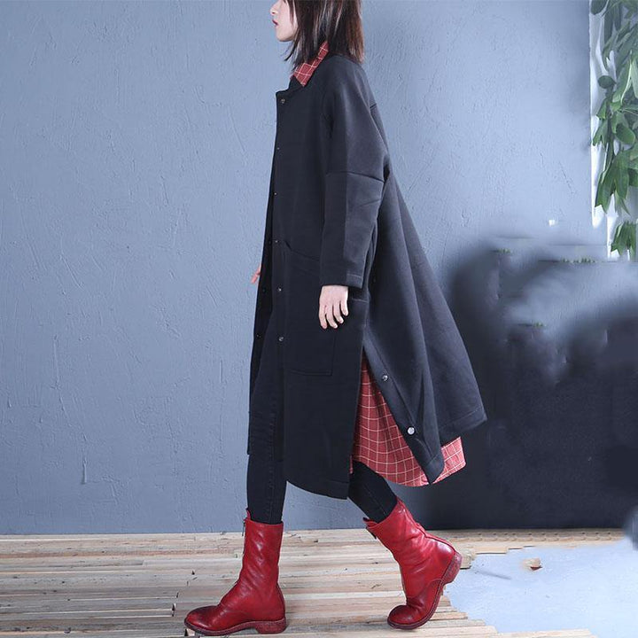 Drune | Plus-Size-Bekleidung schwarze seitlich offene Damenmäntel