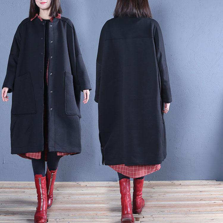 Drune | Plus-Size-Bekleidung schwarze seitlich offene Damenmäntel