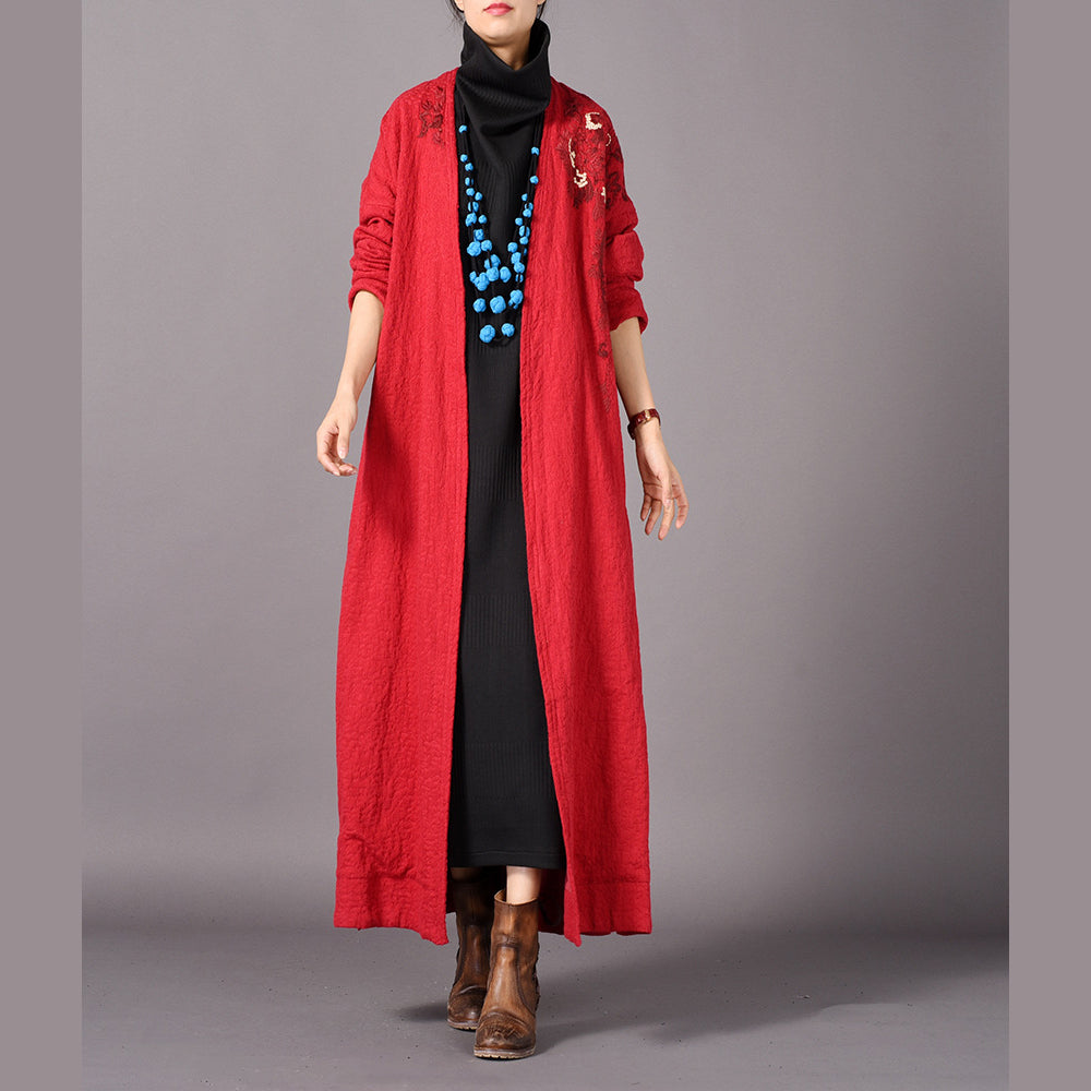 Drune | rote Mäntel Übergrößen Stickerei baggy Trenchcoat Drune | seitlich offene Mäntel
