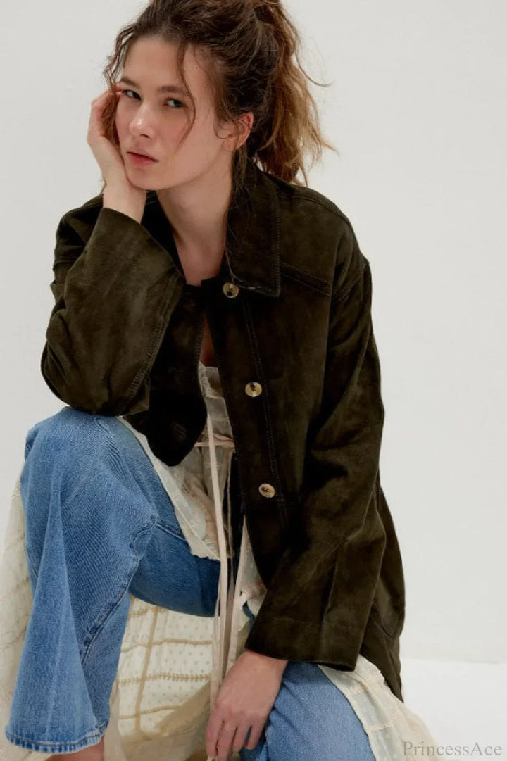 Drune | Schlichte Wildleder Einreiher-Jacke