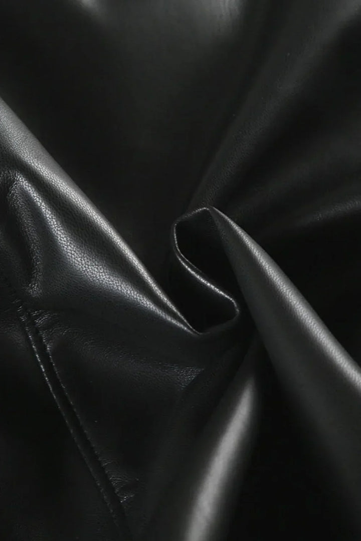 Drune | Y2K Pelzkragen Leder Taille - Raffung Jacke