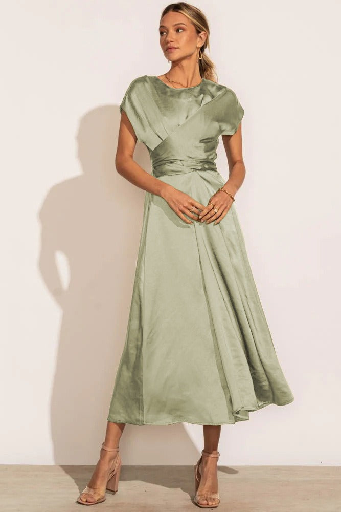 Drune | Elegantes Satin-Wickel-Midi-Kleid für Damen