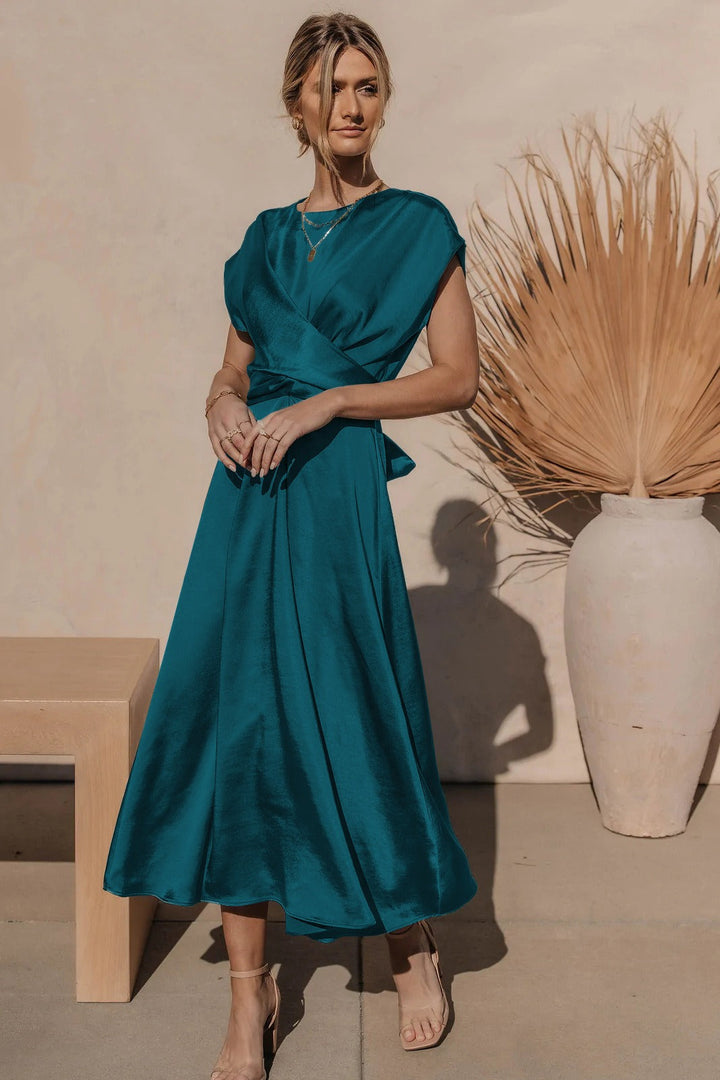 Drune | Elegantes Satin-Wickel-Midi-Kleid für Damen