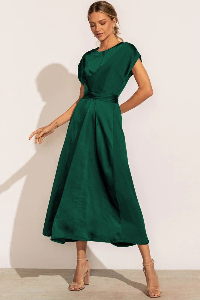 Drune | Elegantes Satin-Wickel-Midi-Kleid für Damen