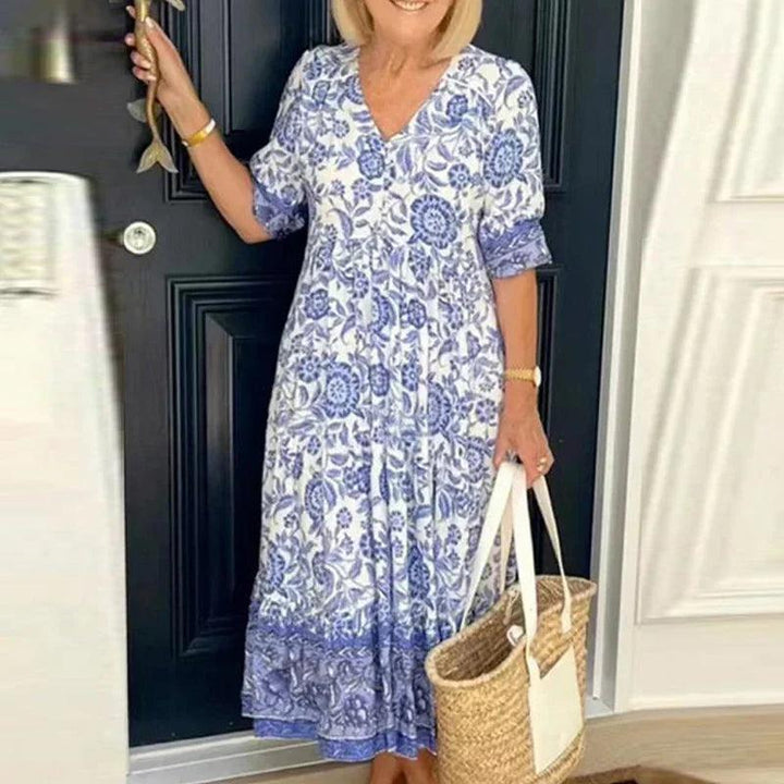 Drune | Florale V-Ausschnitt Maxi-Kleid für Frauen
