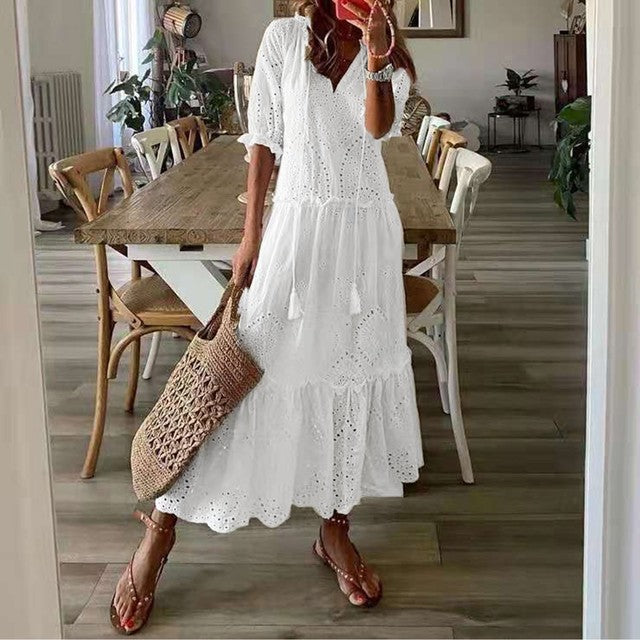 Drune | Weiß Plus-Size Rüschenkleid