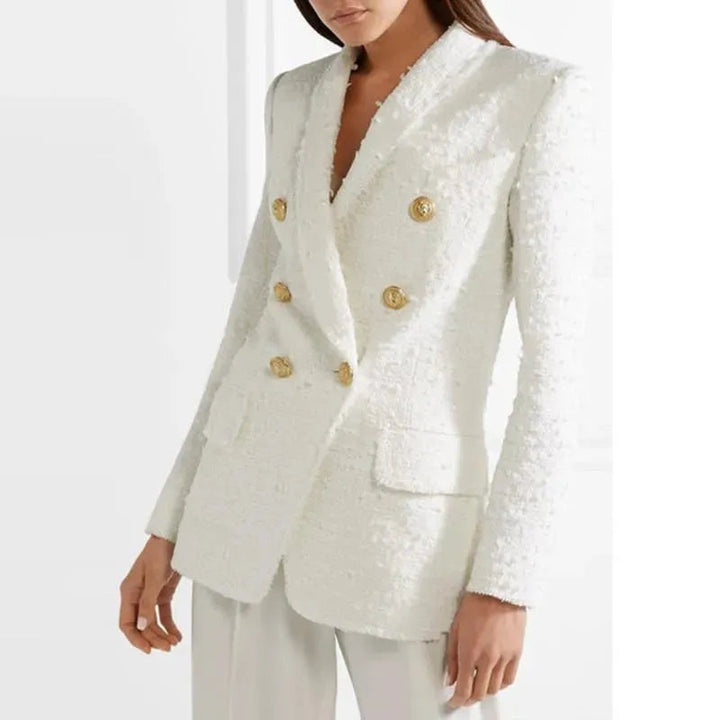 Drune | Weißer Tweed Blazer Damen - Casual - Unifarben