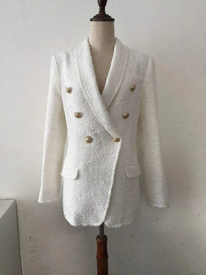 Drune | Weißer Tweed Blazer Damen - Casual - Unifarben