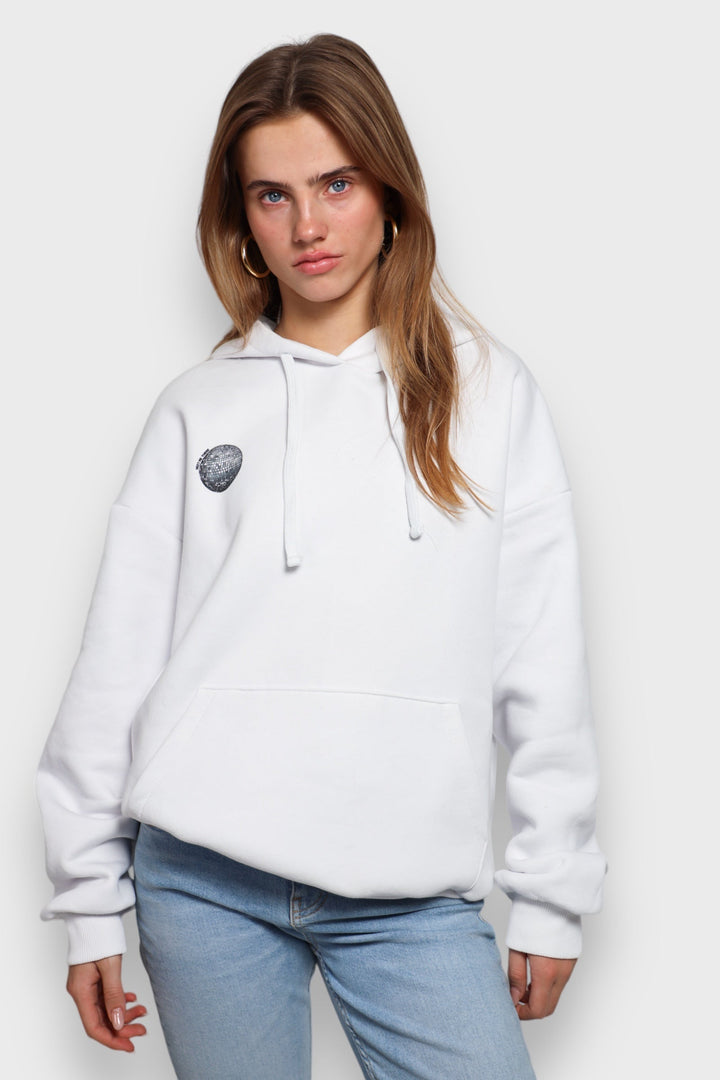 Drune | Weißer Damen-Hoodie mit Discokugel-Print