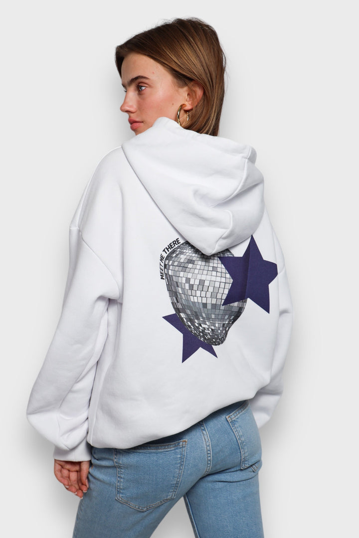 Drune | Weißer Damen-Hoodie mit Discokugel-Print