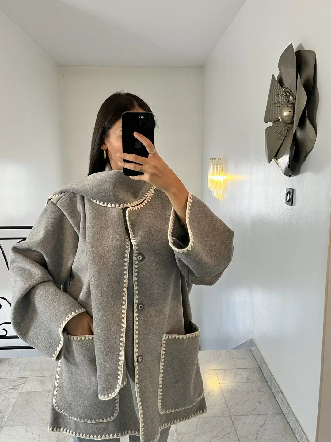 Drune | Mantel Poncho-Stil - Oversized Passform - Wollmischung - Hoher Kragen - 3/4 Ärmel