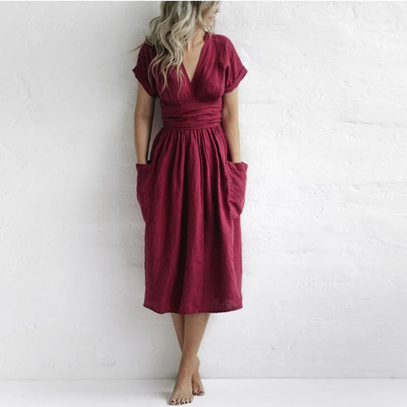 Drune | Einfarbiges Baumwoll-Leinen-Trägerkleid