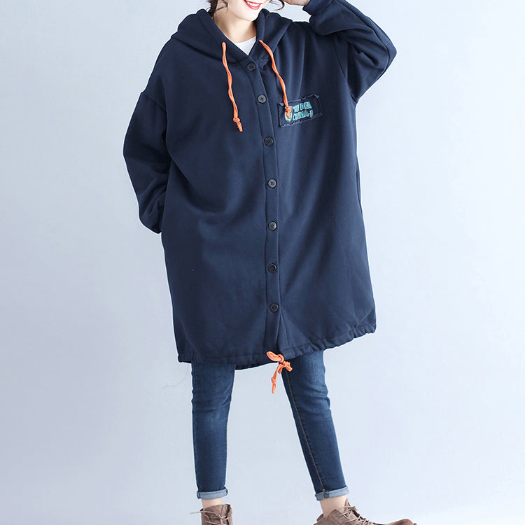 Drune | lässige Baumwollstrickjacken oversized navy Mode Kapuzenmäntel Rückseite Cartoon-Drucke