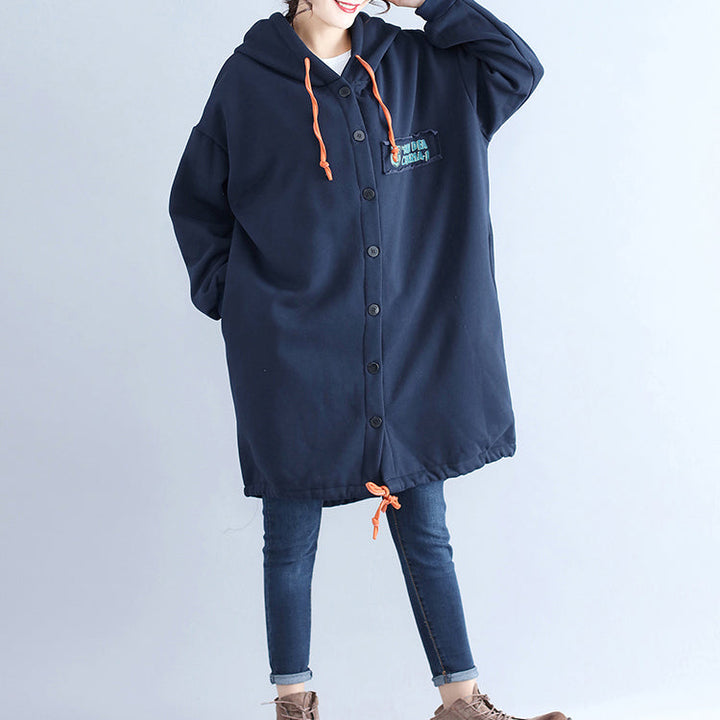 Drune | lässige Baumwollstrickjacken oversized navy Mode Kapuzenmäntel Rückseite Cartoon-Drucke