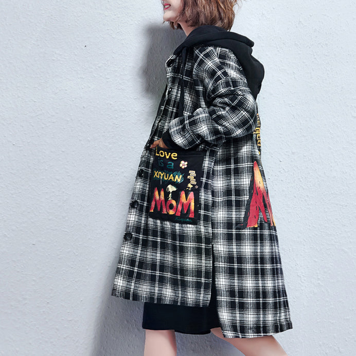 Drune | lässige Karomuster Baumwolle dicke Mäntel Übergrößen Kapuzen dicke tief hoch Cardigans