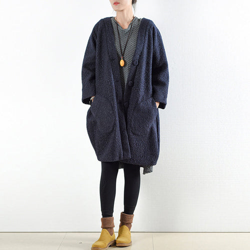 Drune | Mäntel 2025 marineblaue Wollmäntel Übergröße süße Jacke Frauen Drune | Hoodie-Mantel