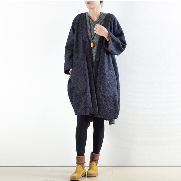 Drune | Mäntel 2025 marineblaue Wollmäntel Übergröße süße Jacke Frauen Drune | Hoodie-Mantel